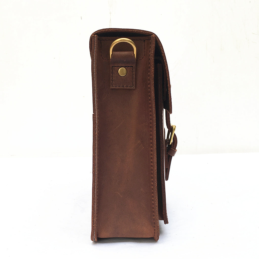 Vintage Coffee Leather Braided Vertical Handbag Women Crossbody Vertic