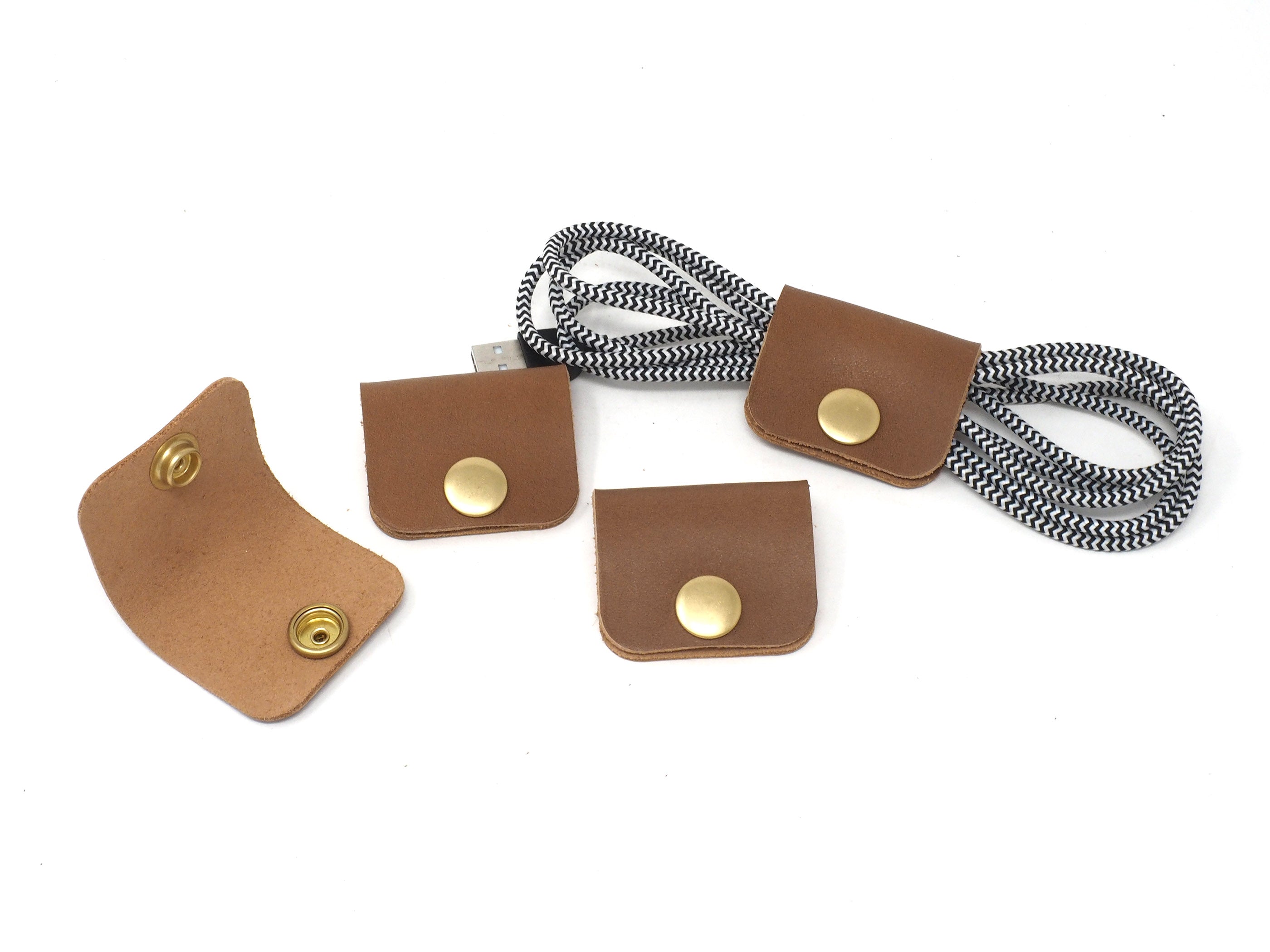 Cable Clip Leather Earphone Holder Leather Ear Buds Holder Leather Cord  Organizer Light Brown Leather Cord Tie Leather Wrap Holder 