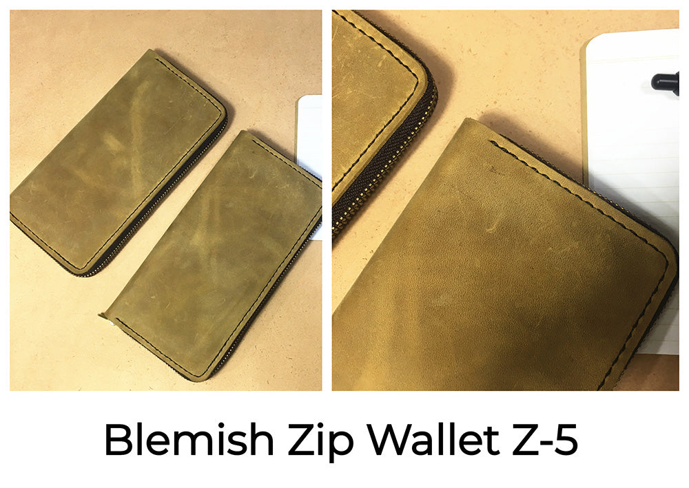 Leather Zip Wallet - Rustic Leather Check & Cash Wallet with Coin